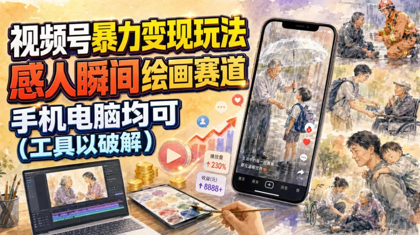 视频号暴力变现玩法，感人瞬间绘画赛道，手机电脑均可-泡泡网赚