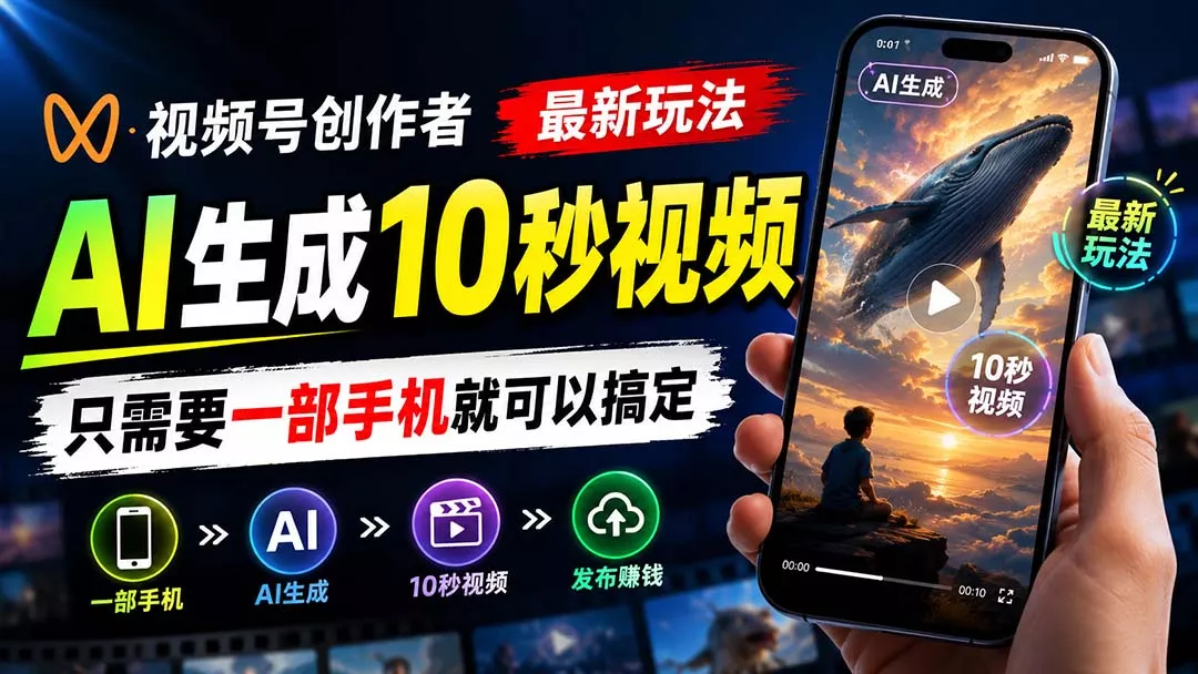 视频号创作者最新玩法，AI生成10秒视频，只需要一部手机就可以搞定-泡泡网赚