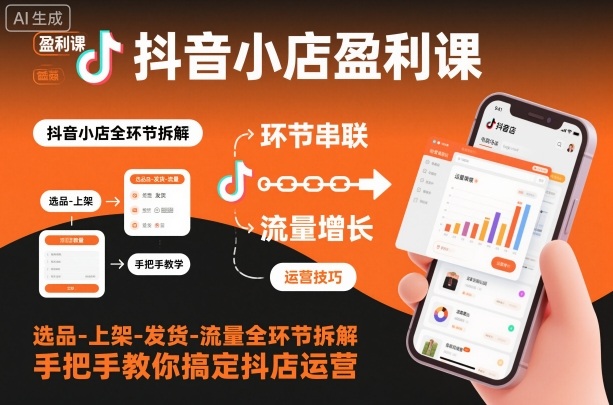 抖音小店盈利课-选品-上架-发货-流量全环节拆解，手把手教你搞定抖店运营-泡泡网赚