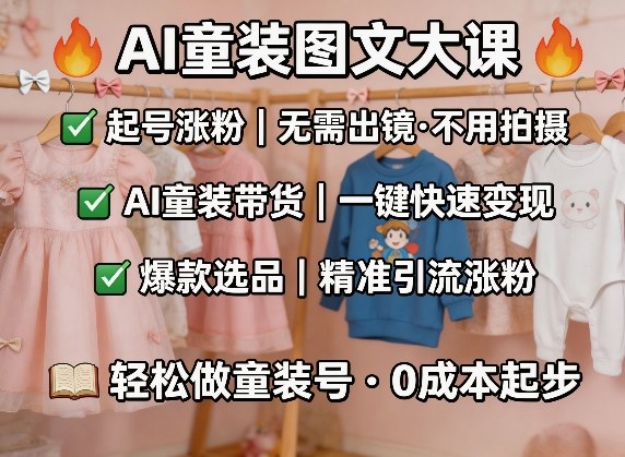 AI童装图文剪辑，某社群童装图文大课，起号涨粉、AI童装带货、爆款选品，无需出镜和拍摄-泡泡网赚