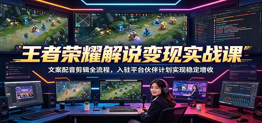 王者荣耀解说变现实战课：文案配音剪辑全流程，入驻平台伙伴计划实现稳定增收-泡泡网赚
