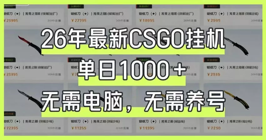 26年最新CSGO挂G系统，单日1000+，无需电脑，无需养号，0基础可上手【揭秘】-泡泡网赚