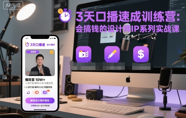 3天口播速成训练营，会搞钱的设计师IP系列实战课-泡泡网赚
