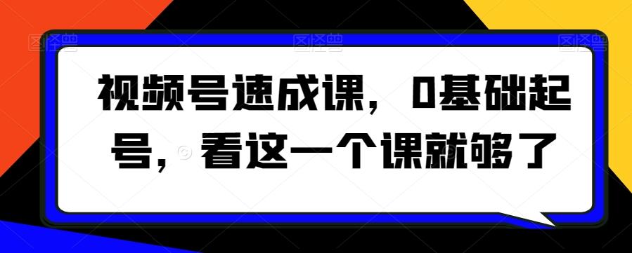 视频号速成课，​0基础起号，看这一个课就够了-泡泡网赚