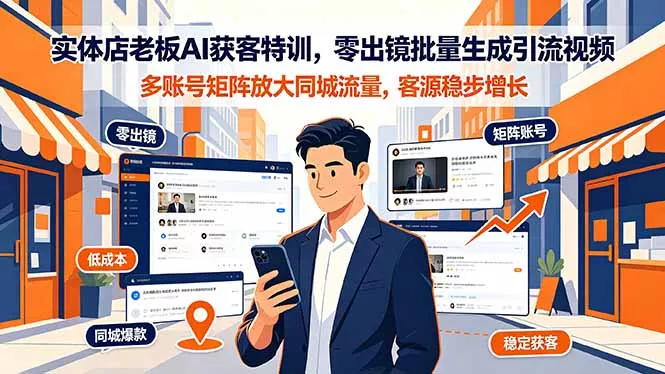 实体店老板AI获客特训，零出镜批量生成引流视频，多账号矩阵放大同城流量，客源稳步增长-泡泡网赚