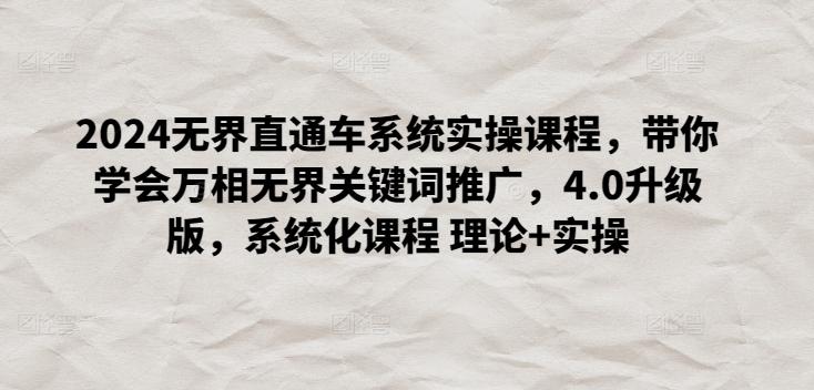 2024无界直通车系统实操课程，带你学会万相无界关键词推广，4.0升级版，系统化课程 理论+实操-泡泡网赚