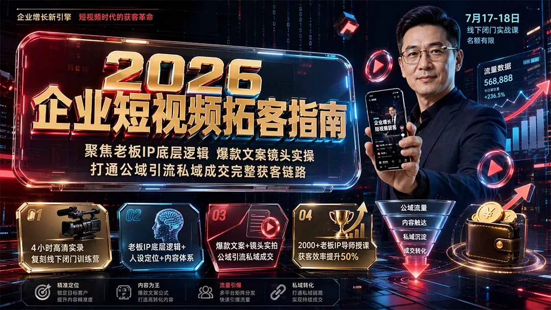 2026企业短视频拓客指南：聚焦老板IP底层逻辑，爆款文案镜头实操，打通公域引流私域成交完整获客链路-泡泡网赚
