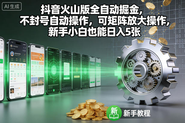抖音火山版全自动掘金，不封号自动操作，可矩阵放大操作，新手小白也能日入5张【揭秘】-泡泡网赚