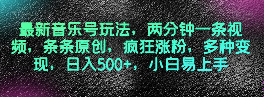 最新音乐号玩法，两分钟一条视频，条条原创，疯狂涨粉，多种变现，日入500+，小白易上手【揭秘】-泡泡网赚