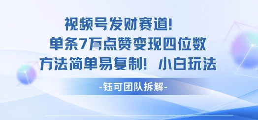 视频号发财赛道单条7W点赞变现四位数方法简单易复制小白玩法-泡泡网赚