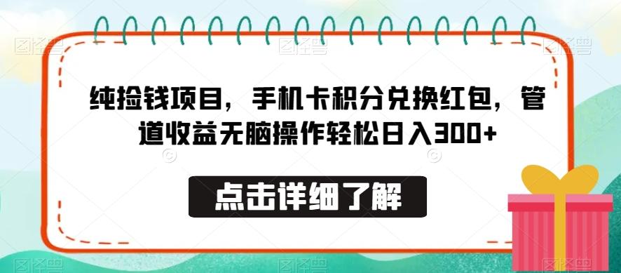 纯捡钱项目，手机卡积分兑换红包，管道收益无脑操作轻松日入300+-泡泡网赚