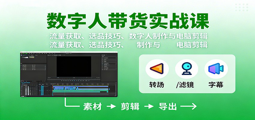 数字人变现实战课：流量获取、选品技巧、数字人制作与电脑剪辑-泡泡网赚