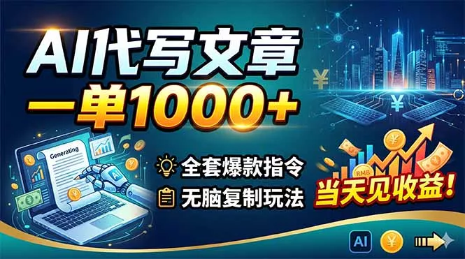 AI代写文章，一单1000+，全套爆款指令+无脑复制玩法，当天见收益！-泡泡网赚