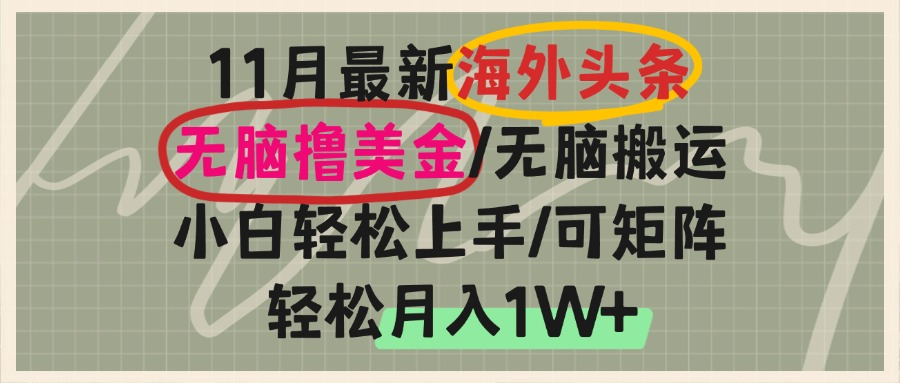 海外头条，无脑搬运撸美金，小白轻松上手，可矩阵操作，轻松月入1W+-泡泡网赚