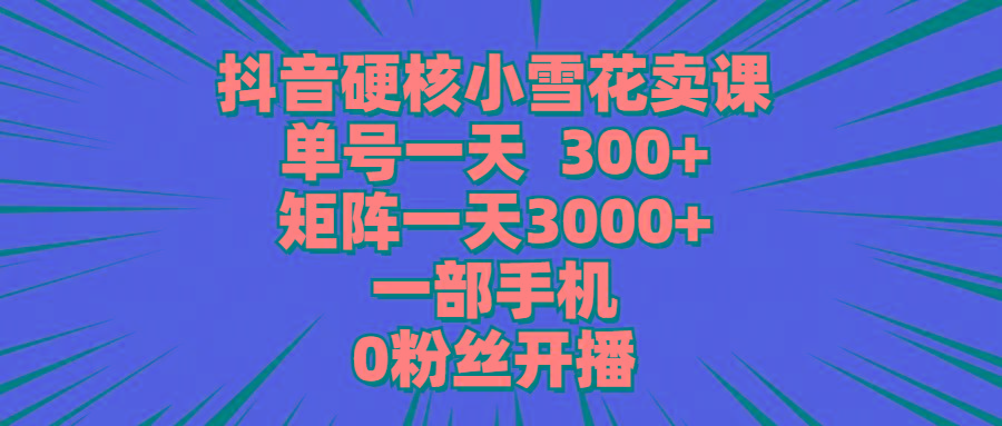 (9551期)抖音硬核小雪花卖课，单号一天300+，矩阵一天3000+，一部手机0粉丝开播-泡泡网赚