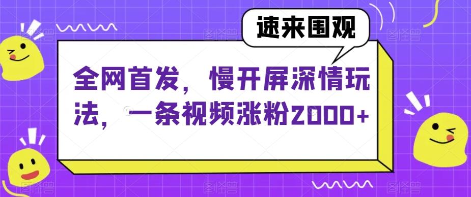全网首发，慢开屏深情玩法，一条视频涨粉2000+【揭秘】-泡泡网赚