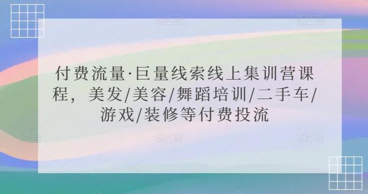付费流量·巨量线索线上集训营课程，美发/美容/舞蹈培训/二手车/游戏/装修等付费投流-泡泡网赚