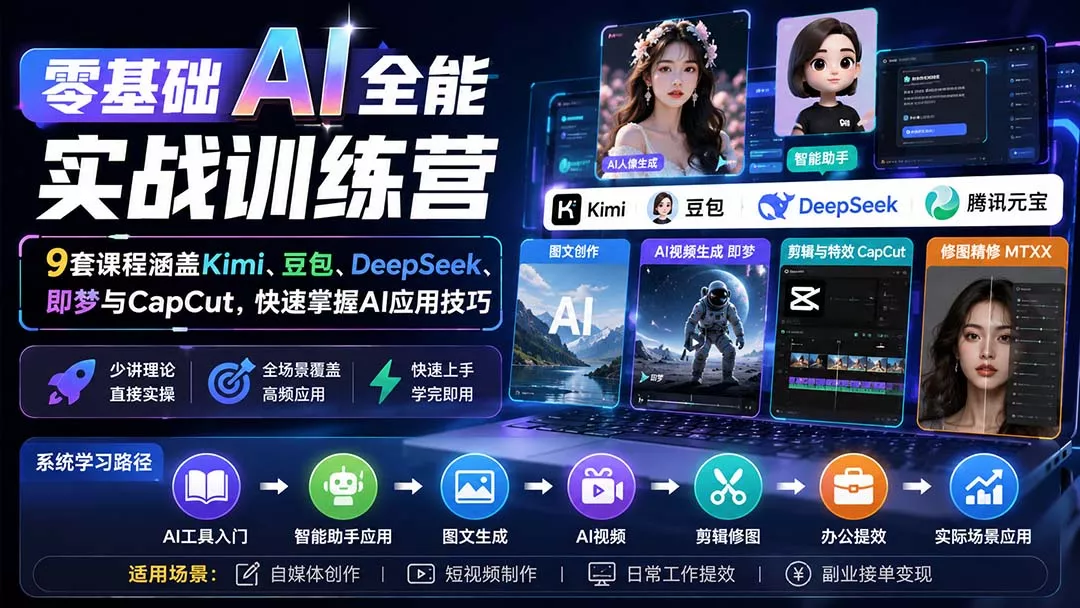 零基础AI全能实战训练营：9套课程涵盖Kimi、豆包、DeepSeek、即梦与CapCut，快速掌握AI应用技巧-泡泡网赚
