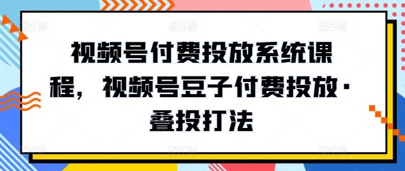 视频号付费投放系统课程，视频号豆子付费投放·叠投打法-泡泡网赚