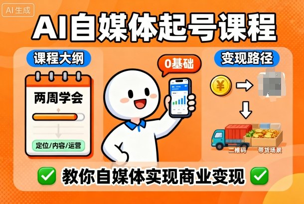 AI自媒体起号课程，0基础小白两周学会，教你自媒体实现商业变现-泡泡网赚