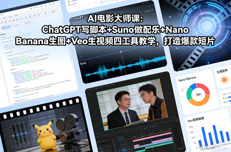 AI电影大师课：ChatGPT写脚本+Suno做配乐+Nano Banana生图+Veo生视频，打造爆款短片-泡泡网赚