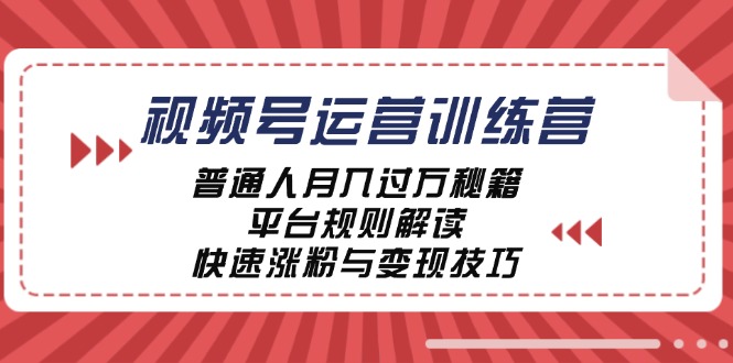 视频号运营训练营：普通人月入过万秘籍，平台规则解读，快速涨粉与变现-泡泡网赚