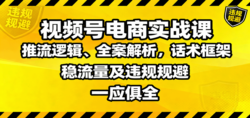 视频号电商实战课：推流逻辑、全案解析，话术框架，稳流量及违规规避等-泡泡网赚