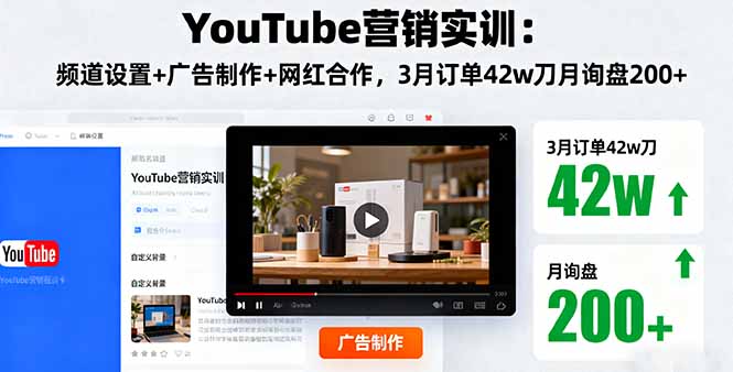 YouTube营销实训：频道设置+广告制作+网红合作，3月订单42w刀月询盘200+-泡泡网赚