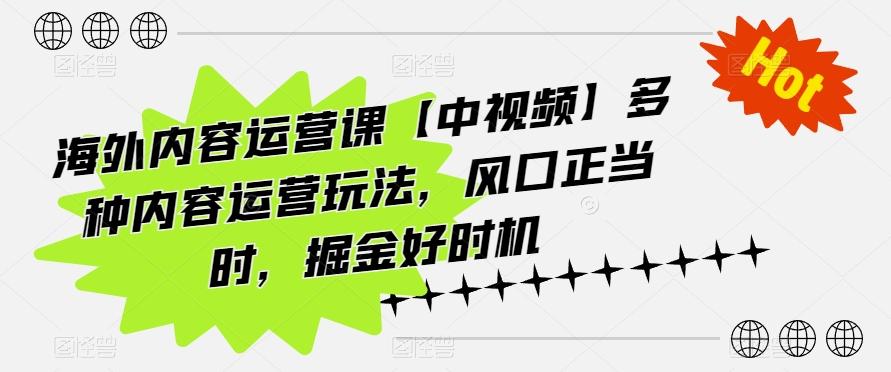 海外内容运营课【中视频】多种内容运营玩法，风口正当时，掘金好时机-泡泡网赚