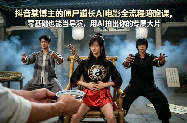 抖音某博主的僵尸道长AI电影全流程陪跑课，零基础也能当导演，用AI拍出你的专属大片-泡泡网赚