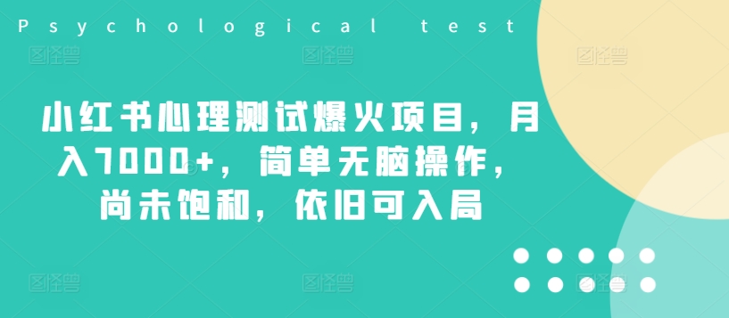 小红书心理测试爆火项目，月入7000+，简单无脑操作，尚未饱和，依旧可入局-泡泡网赚