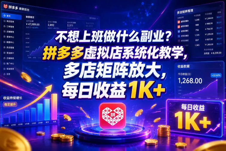 不想上班做什么副业？拼多多虚拟店系统化教学，多店矩阵放大，每日收益1K+【揭秘】-泡泡网赚