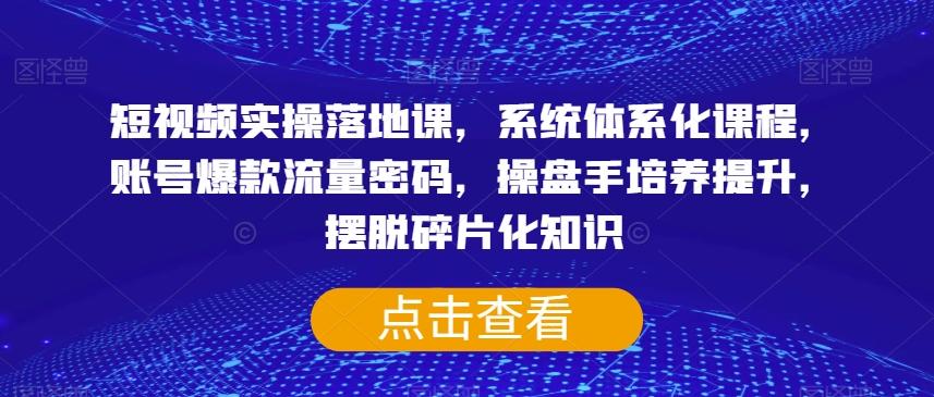 短视频实操落地课，系统体系化课程，账号爆款流量密码，操盘手培养提升，摆脱碎片化知识-泡泡网赚