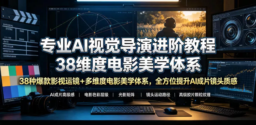 专业AI视觉导演进阶教程，38种爆款影视运镜+多维度电影美学体系，全方位提升AI成片高级感与镜头质感-泡泡网赚