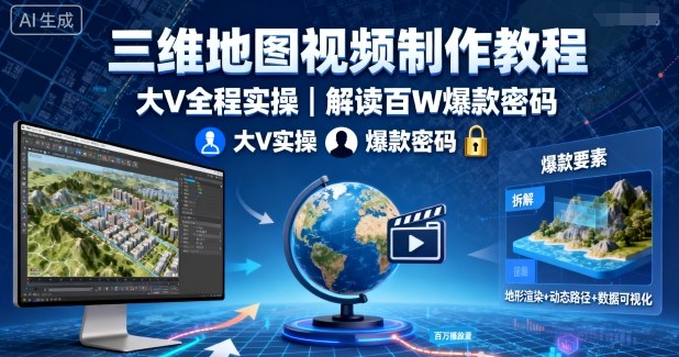三维地图视频制作教程，大V全程实操，解读百W爆款密码-泡泡网赚