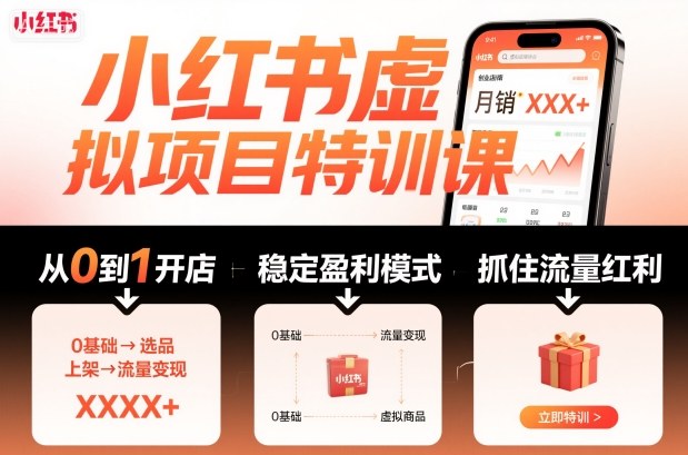 小红书虚拟项目特训课，帮你从0到1打造稳定盈利的店铺，抓住流量红利(更新9月)-泡泡网赚