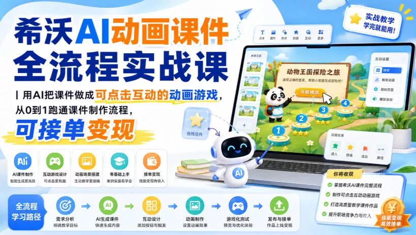 希沃AI动画课件全流程实战课｜用AI把课件做成可点击互动的动画游戏，从0到1跑通课件制作流程，可接单变现-泡泡网赚