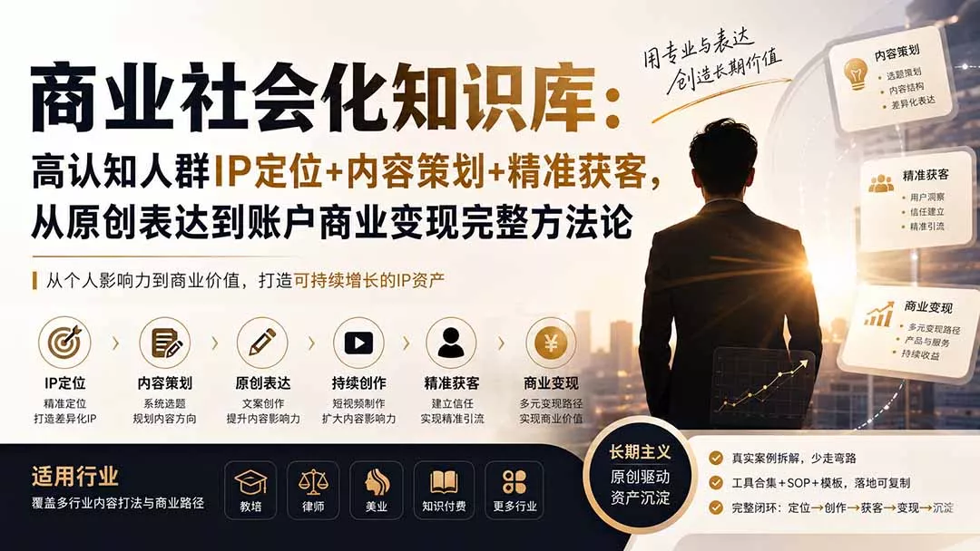 商业社会化知识库：高认知人群IP定位+内容策划+精准获客，从原创表达到账户商业变现完整方法论-泡泡网赚
