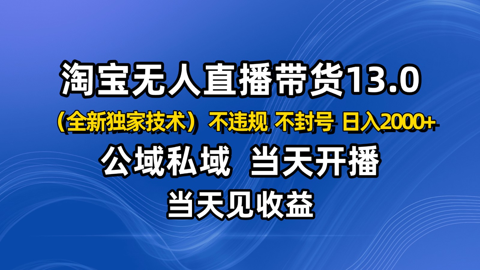 淘宝无人直播13.0，公域私域技术，不封号，不违规 布局下半年旺季赛道，日入2000+-泡泡网赚