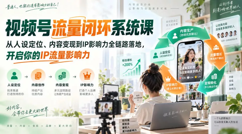 视频号流量闭环系统课，从人设定位、内容变现到IP影响力全链路落地，开启你的IP流量影响力-泡泡网赚