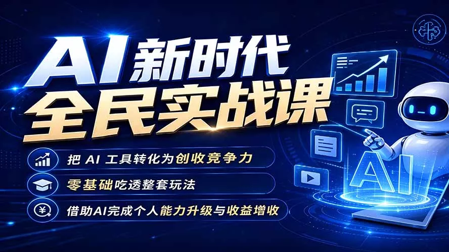 AI新时代全民实战课，把 AI 工具转化为创收竞争力，零基础吃透整套玩法，借助AI完成个人能力升级与收益增收。-泡泡网赚