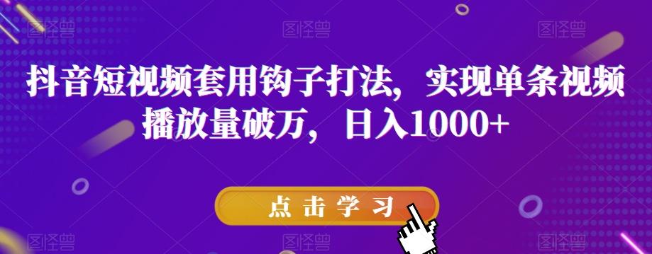 抖音短视频套用钩子打法，实现单条视频播放量破万，日入1000+【揭秘】-泡泡网赚