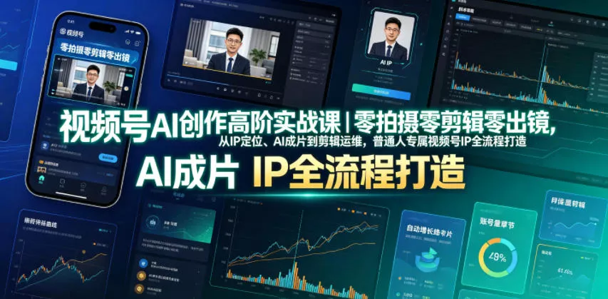 视频号AI创作高阶实战课｜零拍摄零剪辑零出镜，从IP定位、AI成片到剪辑运维，普通人专属视频号IP全流程打造-泡泡网赚