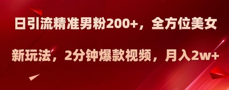 日引流精准男粉200+，全方位美女新玩法，2分钟爆款视频，月入2w+【揭秘】-泡泡网赚