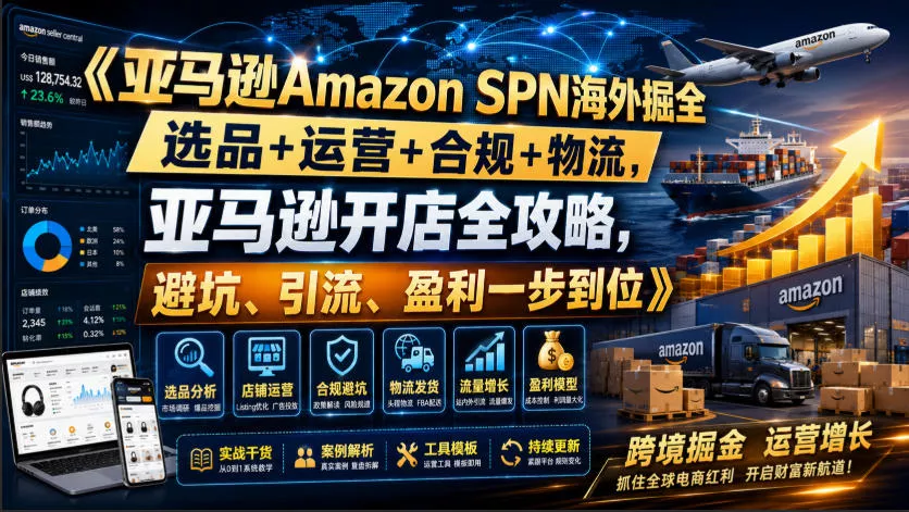 亚马逊Amazon SPN海外掘全，选品+运营+合规+物流，亚马逊开店全攻略，避坑、引流、盈利一步到位-泡泡网赚