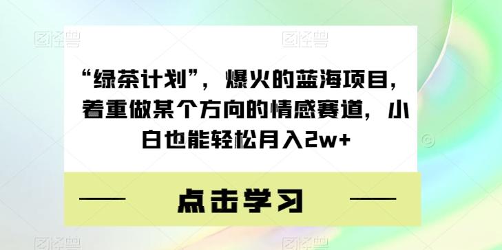 “绿茶计划”，爆火的蓝海项目，着重做某个方向的情感赛道，小白也能轻松月入2w+【揭秘】-泡泡网赚