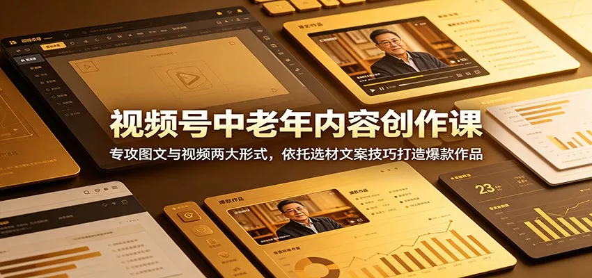 视频号中老年内容创作课：专攻图文与视频两大形式，依托选材文案技巧打造爆款作品-泡泡网赚