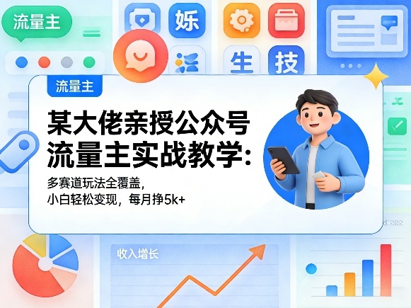 某大佬亲授公众号流量主实战教学：多赛道玩法全覆盖，小白轻松变现，每月多挣5k+-泡泡网赚