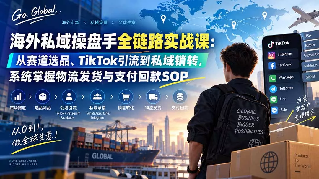 海外私域操盘手全链路实战课：从赛道选品、TikTok引流到私域销转，系统掌握物流发货与支付回款SOP-泡泡网赚