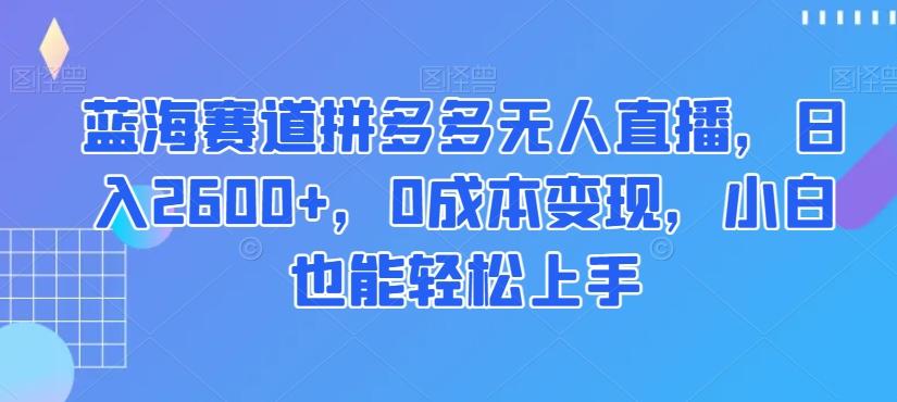 蓝海赛道拼多多无人直播，日入2600+，0成本变现，小白也能轻松上手【揭秘】-泡泡网赚